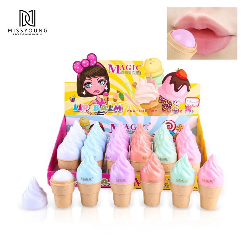 Bálsamo labial personalizado Proveedor de maquillaje Bálsamo labial de helado lindo de secado rápido Bálsamo labial rosa