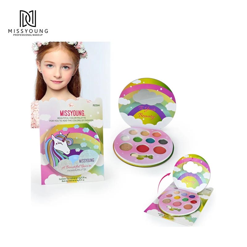 Kids Eyeshadow Makeup Palette Set Highlight Blush Powder Paleta de maquillaje multifuncional Libro de maquillaje con cepillo