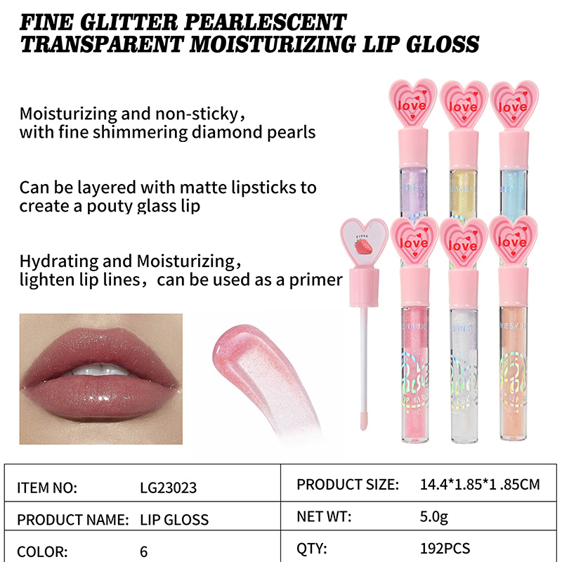 Brillo de labios hidratante transparente nacarado con brillo fino personalizado LG23023