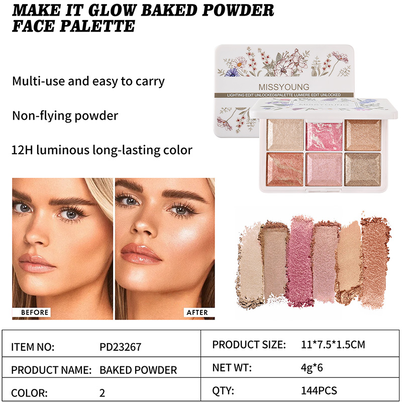 Make It Glow Baked Powder Paleta facial luminosa de larga duración PD23267