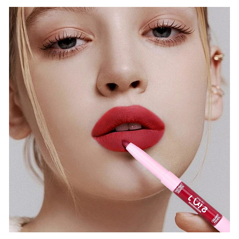 Brillo de labios brillante Delineador de labios de aplicación suave 2 en 1 bolígrafo LG24079