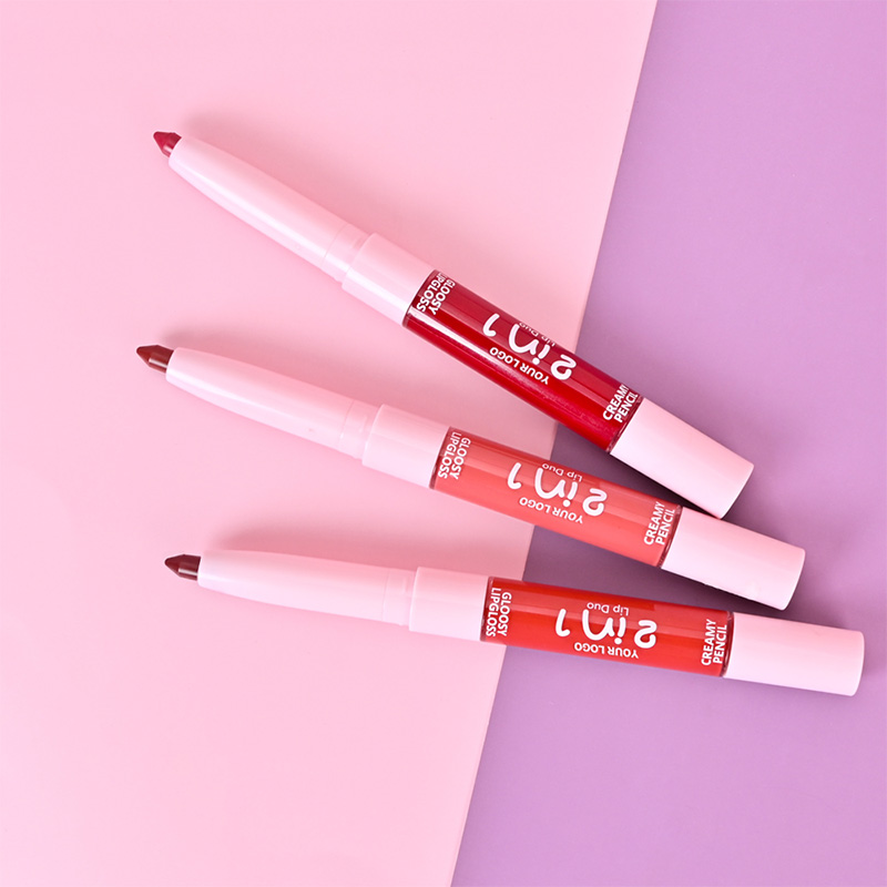 Brillo de labios brillante Delineador de labios de aplicación suave 2 en 1 bolígrafo LG24079