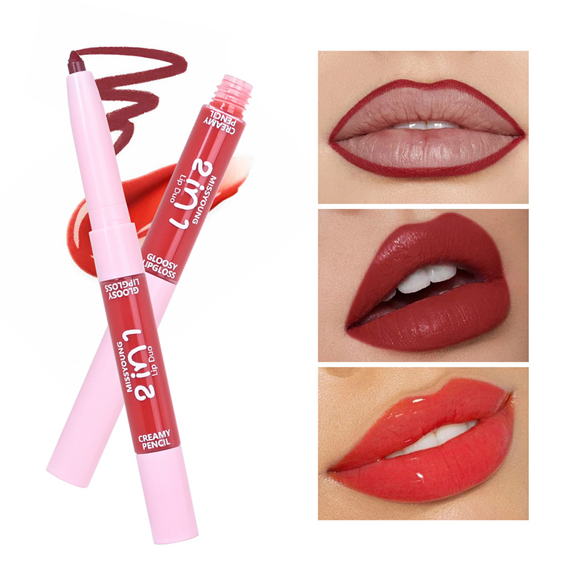 Brillo de labios brillante Delineador de labios de aplicación suave 2 en 1 bolígrafo LG24079