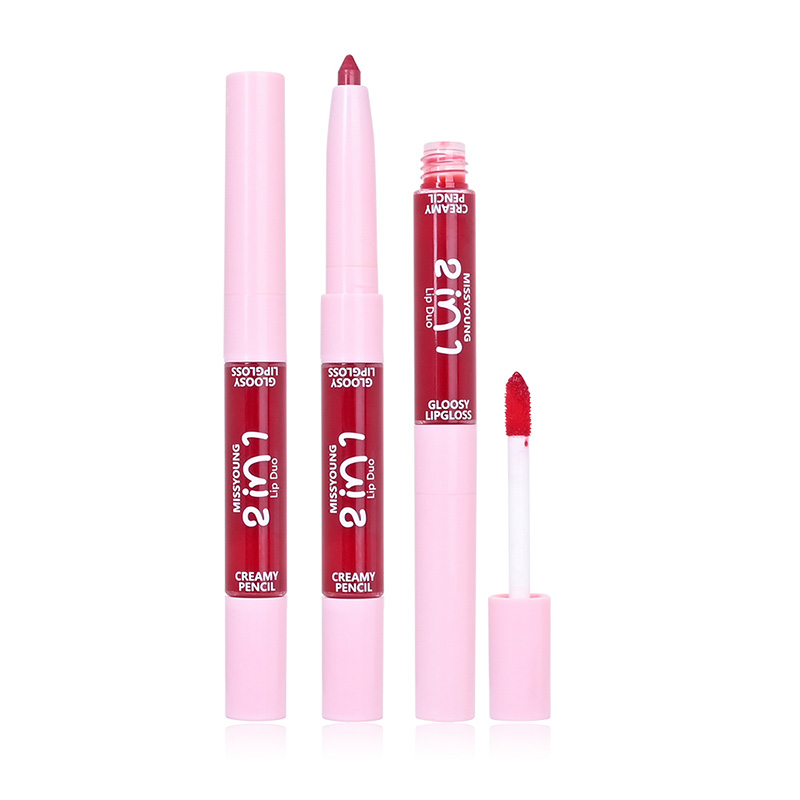 Brillo de labios brillante Delineador de labios de aplicación suave 2 en 1 bolígrafo LG24079