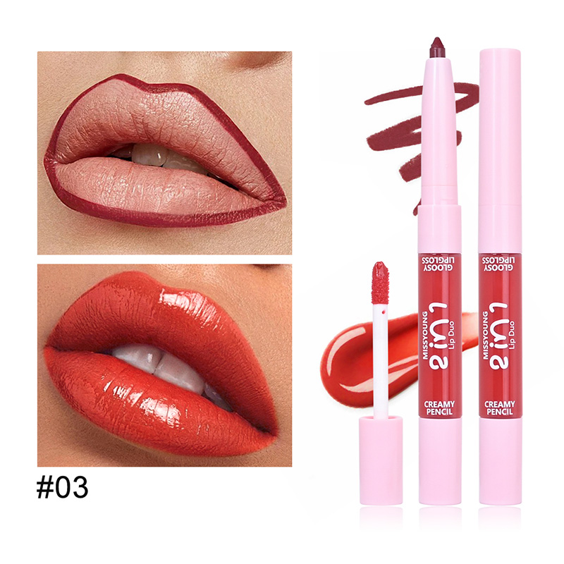 Brillo de labios brillante Delineador de labios de aplicación suave 2 en 1 bolígrafo LG24079