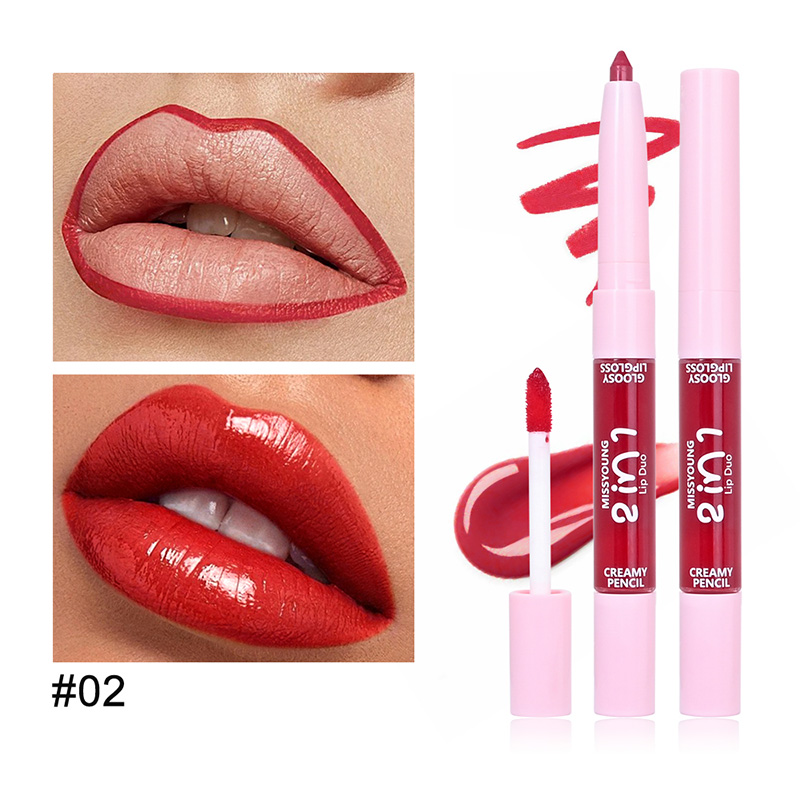 Brillo de labios brillante Delineador de labios de aplicación suave 2 en 1 bolígrafo LG24079