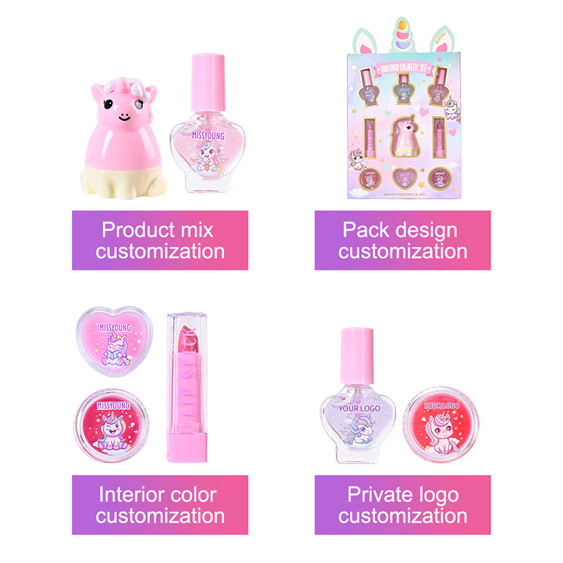 Set de cosméticos divertido unicornio con diseño de dibujos animados GM23122