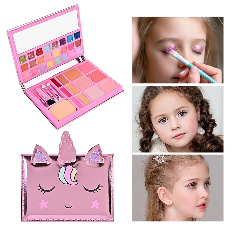 Paleta de maquillaje para niños con diseño de cuaderno de cuero de unicornio de dibujos animados CPD24007