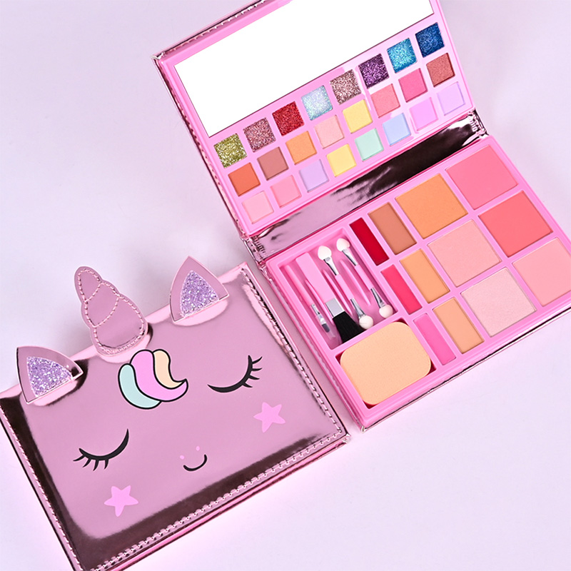 Paleta de maquillaje para niños con diseño de cuaderno de cuero de unicornio de dibujos animados CPD24007