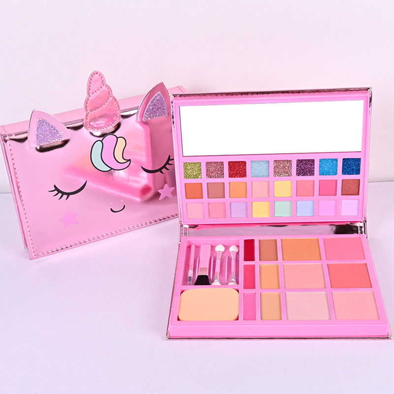 Paleta de maquillaje para niños con diseño de cuaderno de cuero de unicornio de dibujos animados CPD24007