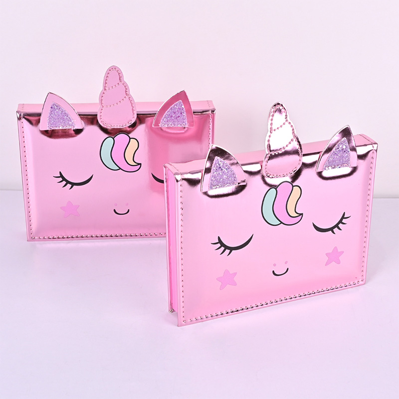 Paleta de maquillaje para niños con diseño de cuaderno de cuero de unicornio de dibujos animados CPD24007